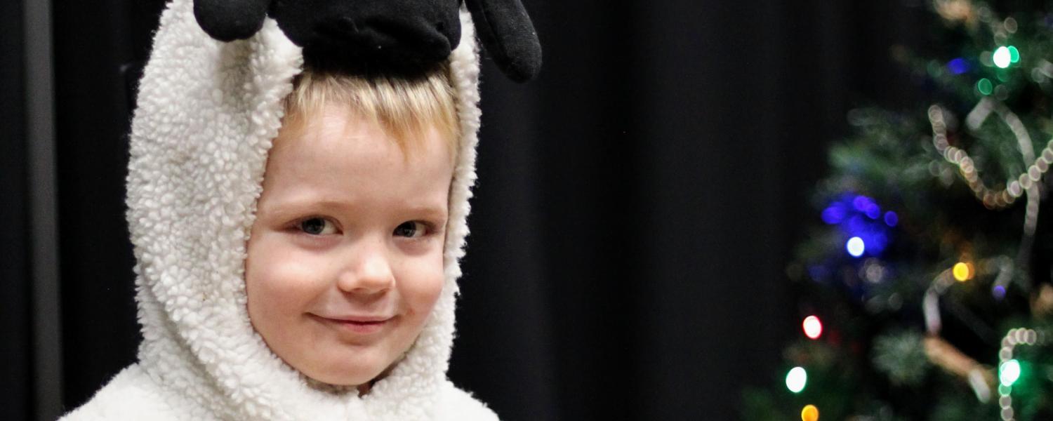 Primary student dressed as a sheep